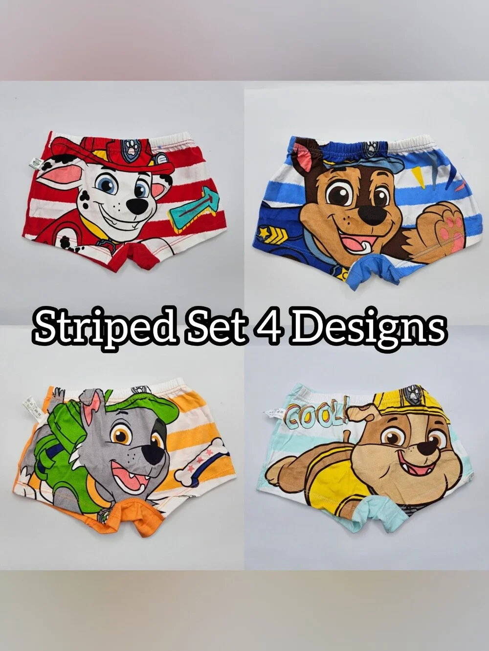 Kids Paw Patrol Striped Boxer Briefs 4 Pack Toddler Cotton Underwear 3T & 4T